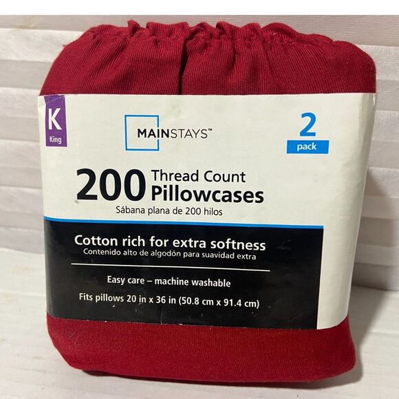 MAINSTAYS 200 Thread Count Set 2 Pillowcases Red Sedona King Brand New! - Picture 1 of 4